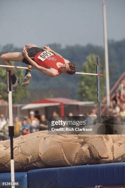 College Track & Field: NCAA Championships, Oregon Dick Fosbury in action during high jump competition, Knoxville, TN 6/19/1969