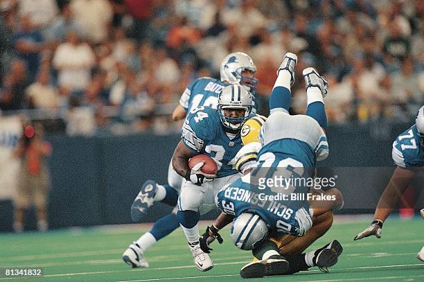 Football: Detroit Lions Ron Rivers and Cory Schlesinger in action vs Green Bay Packers, Pontaic, MI 9/19/1999