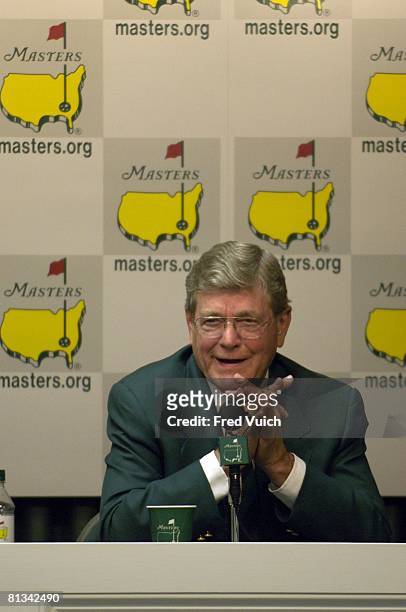 Golf: The Masters, Closeup of Augusta National Chairman Hootie Johnson during media press conference on Wednesday before tournament at Augusta...