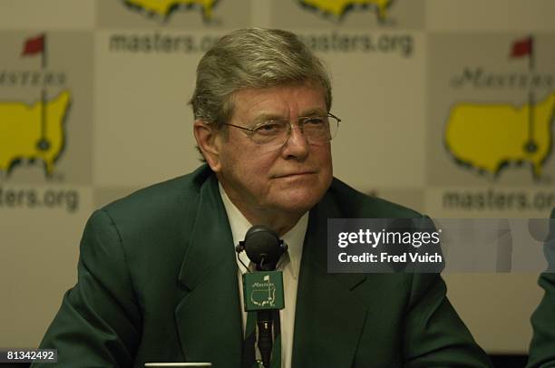 Golf: The Masters, Closeup of Augusta National Chairman Hootie Johnson during media press conference on Wednesday before tournament at Augusta...