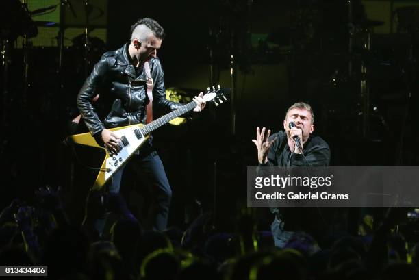 Jeff Wootton and Damon Albarn of the band Gorillaz perform on stage at Huntington Bank Pavilion at Northerly Island on July 8, 2017 in Chicago,...