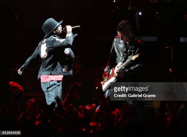 Anthony Hamilton and Jeff Wootton perform on stage at Huntington Bank Pavilion at Northerly Island on July 8, 2017 in Chicago, Illinois.