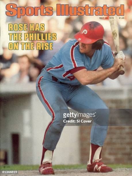 May 28, 1979 Sports Illustrated via Getty Images Cover, Baseball: Philadelphia Phillies Pete Rose in action, at bat vs Chicago Cubs, Chicago, IL...