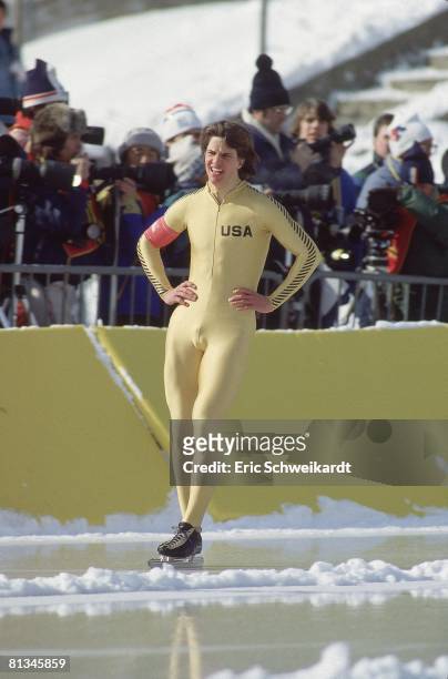 Speed Skating: 1980 Winter Olympics, USA Eric Heiden after race, Lake Placid, NY 2/13/1980--2/24/1980