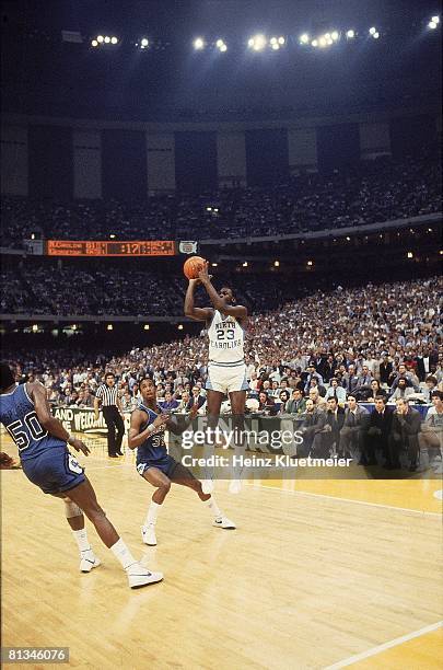 College Basketball: NCAA Final Four, North Carolina Michael Jordan in action, making game winning shot vs Georgetown, New Orleans, LA 3/29/1982
