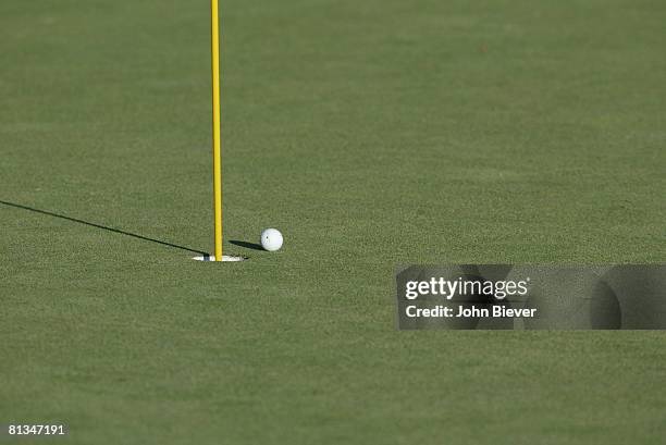 Golf: PGA Championship, Shaun Micheel's ball, equipment inches from 18th hole before winning at Oak Hill CC, Rochester, NY 8/17/2003