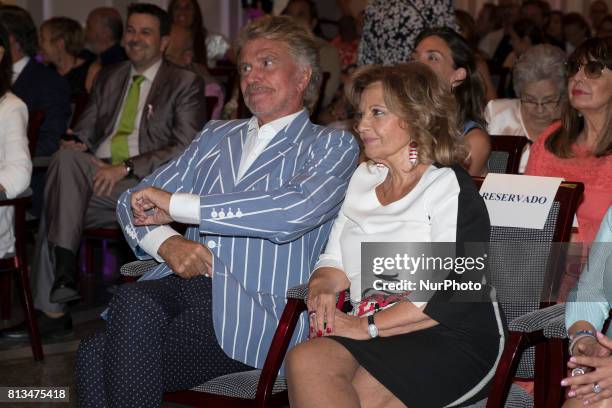 Maria Teresa Campos and Edmundo Arrocet 'Bigote Arrocet' attend the presentation of the new book 'Frente Al Espejo' at Hotel Villamagna on July 12,...