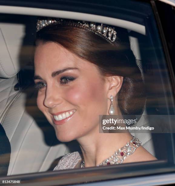 Catherine, Duchess of Cambridge attends a State Banquet at Buckingham Palace on day 1 of the Spanish State Visit on July 12, 2017 in London, England....