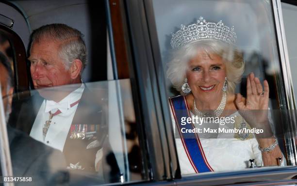 Prince Charles, Prince of Wales and Camilla, Duchess of Cornwall attend a State Banquet at Buckingham Palace on day 1 of the Spanish State Visit on...