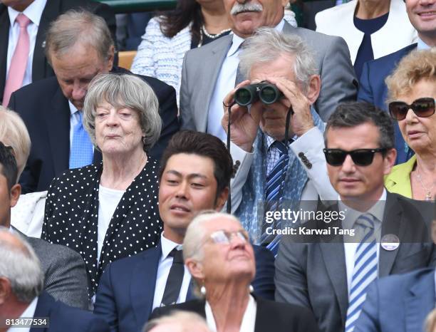 Dame Maggie Smith and Sir Ian McKellen attend day nine of the Wimbledon Tennis Championships at the All England Lawn Tennis and Croquet Club on July...