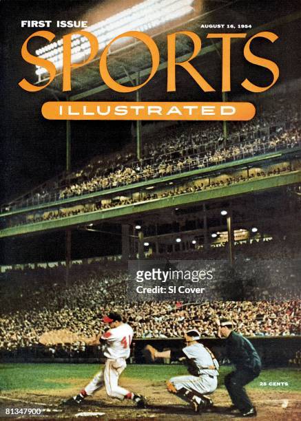 August 16, 1954 Sports Illustrated via Getty Images Cover, Baseball: Milwaukee Braves Eddie Mathews in action, at bat vs New York Giants Wes Westrum...