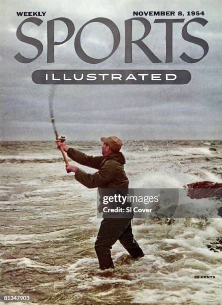 November 8, 1954 Sports Illustrated via Getty Images Cover, Fishing: Bob Sylvester in action, surf casting at Long Island, Montauk Point, NY 10/3/1954