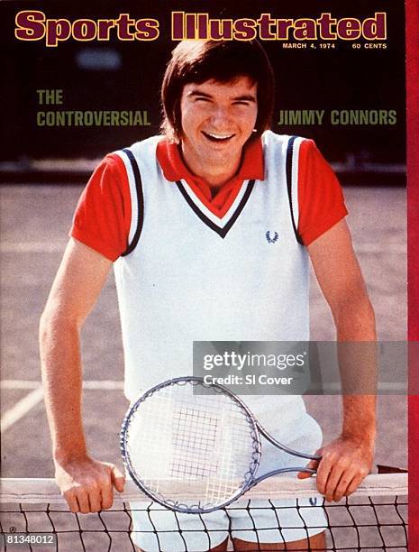 March 4, 1974 Sports Illustrated via Getty Images Cover, Tennis: Closeup portrait of USA Jimmy Connors on court, 2/13/1974