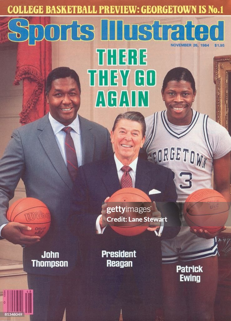 Ronald Reagan with Georgetown University Coach John Thompson and Patrick Ewing