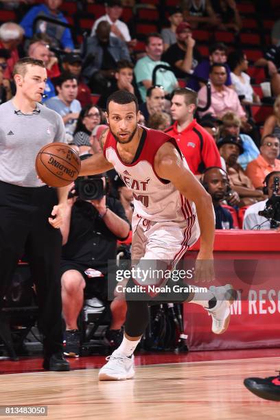 Hammons of the Miami Heat handles the ball during the game against the Washington Wizards during the 2017 Las Vegas Summer League on July 12, 2017 at...