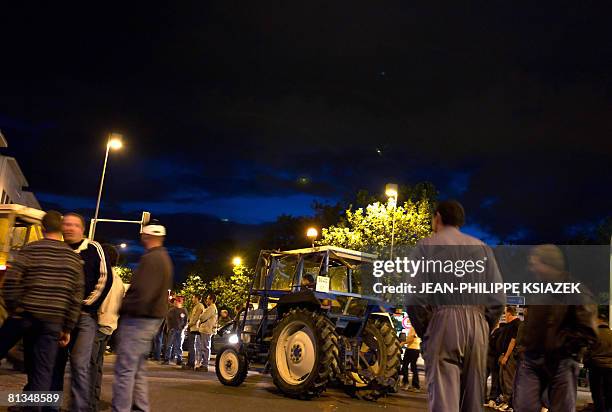 Hundreds of farmers block the Edouard Heriot port, France's bigest fluvial harbour on June 2, 2008 in Lyon, central France, to protest over soaring...
