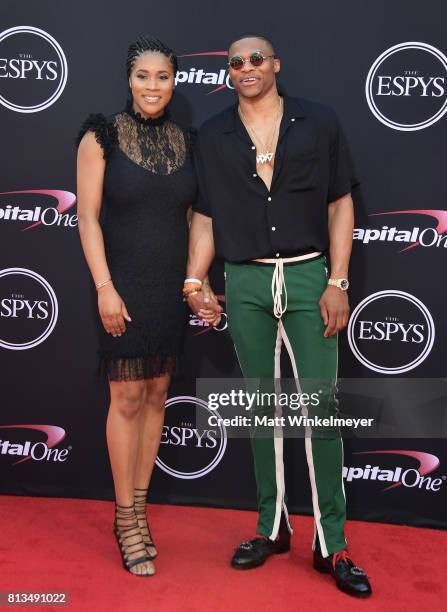 Player Russell Westbrook and Nina Earl attend The 2017 ESPYS at Microsoft Theater on July 12, 2017 in Los Angeles, California.