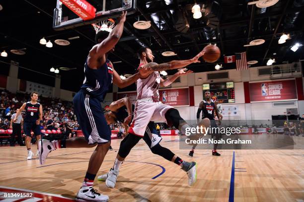 Hammons of the Miami Heat passes the ball during the game against the Washington Wizards during the 2017 Las Vegas Summer League on July 12, 2017 at...