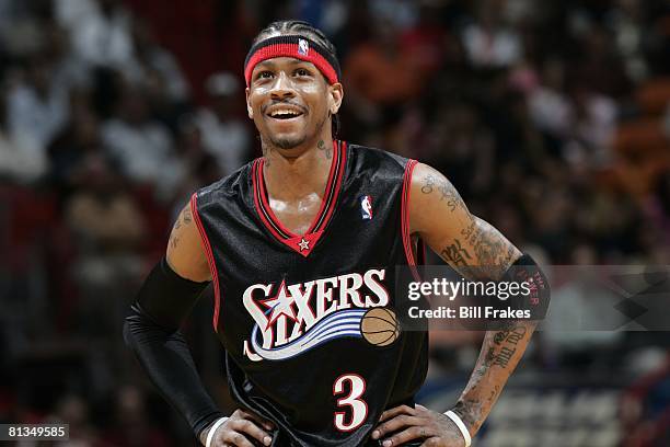 Basketball: Closeup of Philadelphia 76ers Allen Iverson during game vs Miami Heat, Miami, FL 3/7/2005