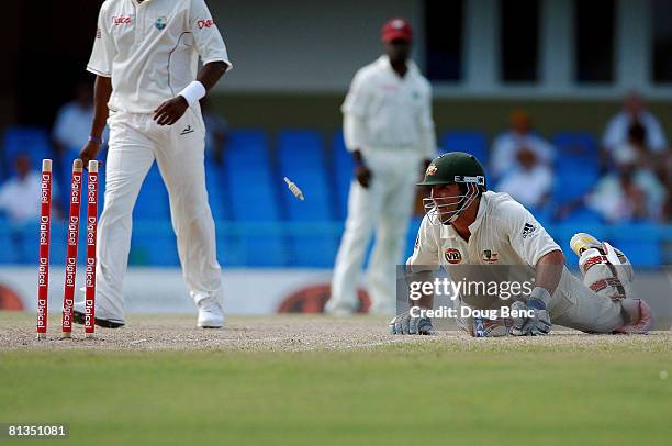 Phil Jaques of Australia dives for his ground during day four of the Second Test match between West Indies and Australia at Sir Vivian Richards...