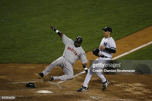 Baseball: Boston Red Sox David Ortiz in action, making home plate slide vs New York Yankees, Run scored, Bronx, NY 4/28/2007