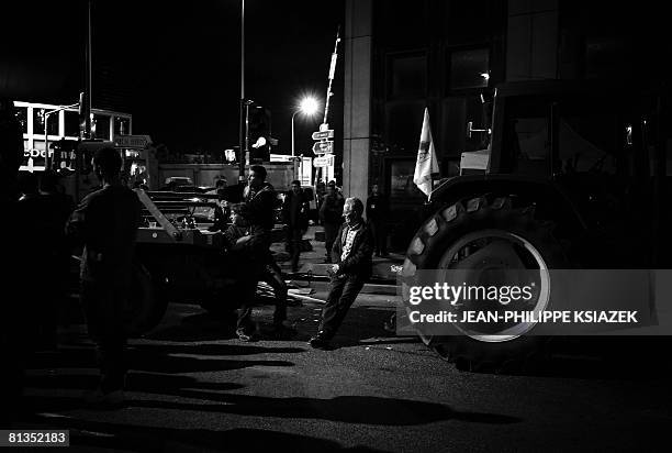 Hundreds of farmers block the Edouard Heriot port, France's biggest fluvial harbour on June 2, 2008 in Lyon, central France, to protest against...