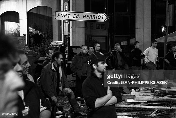 Hundreds of farmers block the Edouard Heriot port, France's biggest fluvial harbour on June 2, 2008 in Lyon, central France, to protest against...