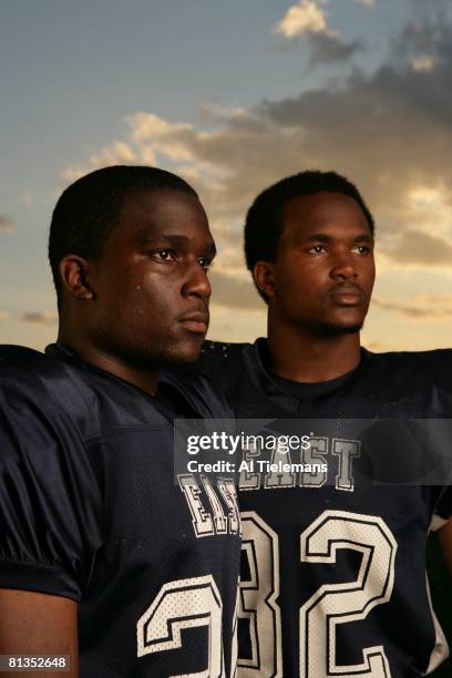 High School Football: Where Will They Be? Closeup portrait of brothers and East High players Bryce Brown and Arthur Brown Jr, , Wichita, KS 6/10/2007