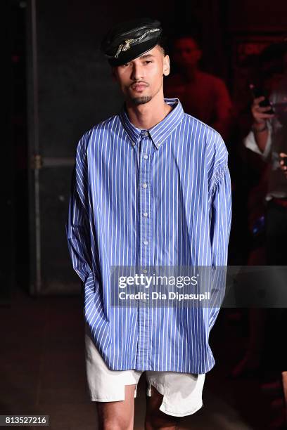 Model walks the runway during the Willy Chavarria Show - NYFW: Men's July 2017 on July 12, 2017 in New York City.