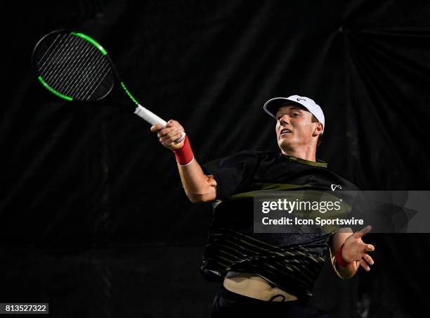 Tom Fawcett in action during the Nielsen Pro Tennis Championship on July 11, 2017 at the A.C. Nielsen Tennis Center in Winnetka, Illinois.