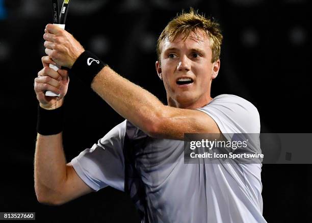 Tom Fawcett in action during the Nielsen Pro Tennis Championship on July 11, 2017 at the A.C. Nielsen Tennis Center in Winnetka, Illinois.