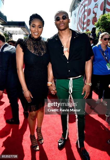 Player Russell Westbrook and Nina Earl attend The 2017 ESPYS at Microsoft Theater on July 12, 2017 in Los Angeles, California.