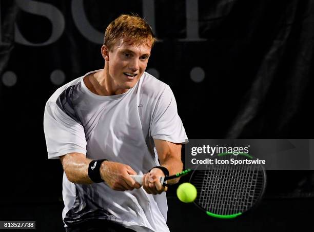 Tom Fawcett in action during the Nielsen Pro Tennis Championship on July 11, 2017 at the A.C. Nielsen Tennis Center in Winnetka, Illinois.