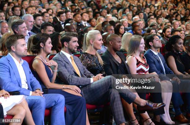 Ricky Stenhouse Jr., Nicole Johnson, Michael Phelps, Lindsey Vonn, and Kenan Smith in the audience at The 2017 ESPYS at Microsoft Theater on July 12,...