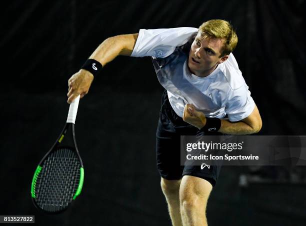 Tom Fawcett in action during the Nielsen Pro Tennis Championship on July 11, 2017 at the A.C. Nielsen Tennis Center in Winnetka, Illinois.