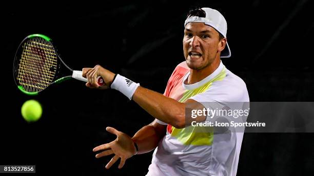 Martin Redlicki in action during the Nielsen Pro Tennis Championship on July 11, 2017 at the A.C. Nielsen Tennis Center in Winnetka, Illinois.