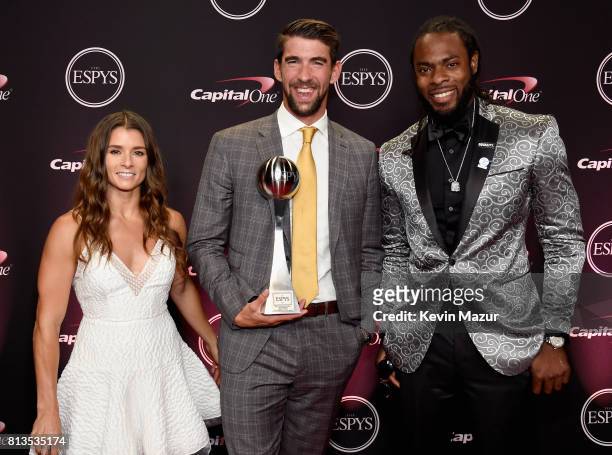 Olympic swimmer Michael Phelps , winner of the Best Record-Breaking Performance award, with race car driver Danica Patrick and NFL player Richard...