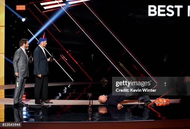 Actors Nick Offerman and Bill Murray and MLB player David Ross accept the Best Moment award on behalf of the 2016 World Series champion Chicago Cubs...