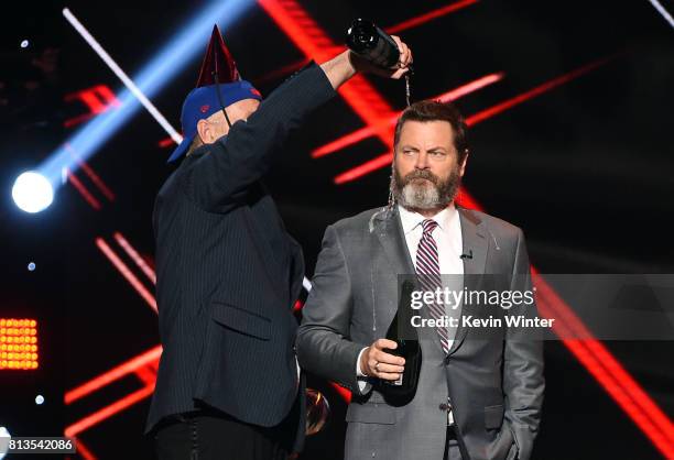 Actors Bill Murray and Nick Offerman accept the Best Moment award on behalf of the 2016 World Series champion Chicago Cubs onstage at The 2017 ESPYS...