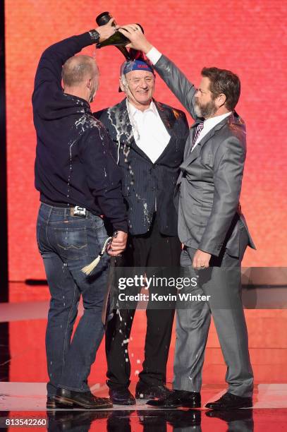 Player David Ross, actors Bill Murray and Nick Offerman accept the Best Moment award on behalf of the 2016 World Series champion Chicago Cubs onstage...