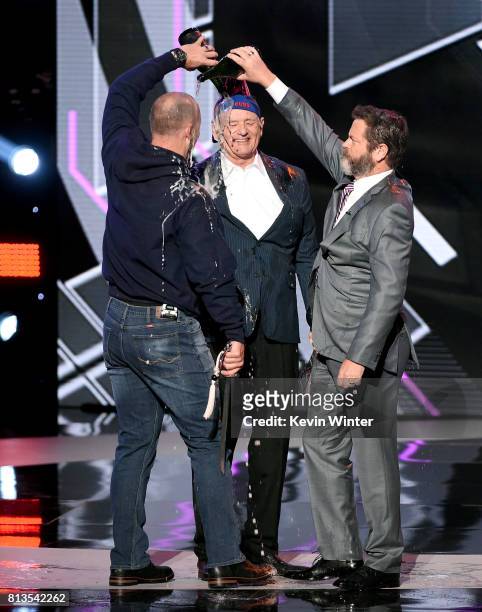 Player David Ross, actors Bill Murray and Nick Offerman accept the Best Moment award on behalf of the 2016 World Series champion Chicago Cubs onstage...
