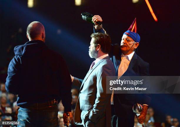 Player David Ross, actors Nick Offerman and Bill Murray accept the Best Moment award on behalf of the 2016 World Series champion Chicago Cubs onstage...