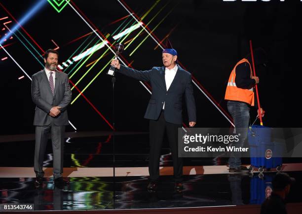 Actors Nick Offerman and Bill Murray and MLB player David Ross accept the Best Moment award on behalf of the 2016 World Series champion Chicago Cubs...
