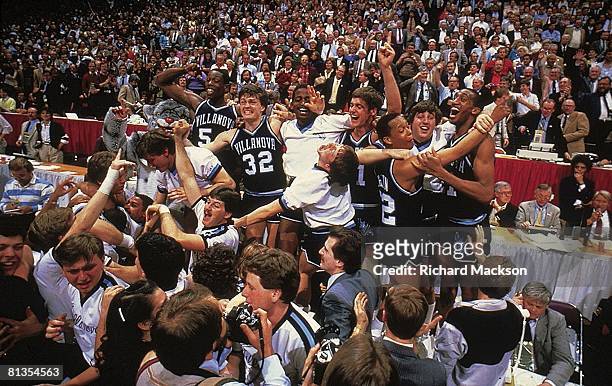 College Basketball: NCAA Final Four, Villanova team victorious after winning game vs Georgetown, Lexington, KY 4/1/1985