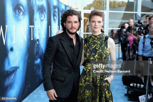 Actors Kit Harington and Rose Leslie attend the premiere of HBO's "Game Of Thrones" season 7 at Walt Disney Concert Hall on July 12, 2017 in Los...