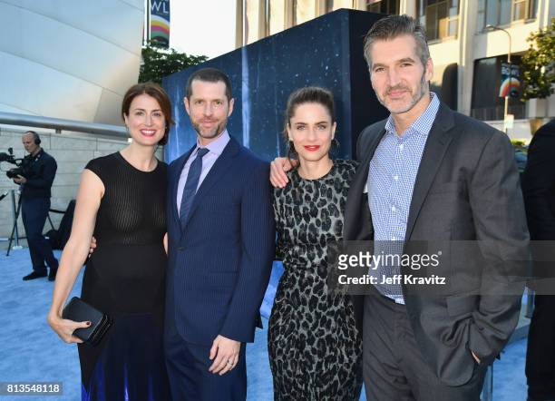 Andrea Troyer, executive producer D. B. Weiss, actor Amanda Peet and executive producer David Benioff at the Los Angeles Premiere for the seventh...