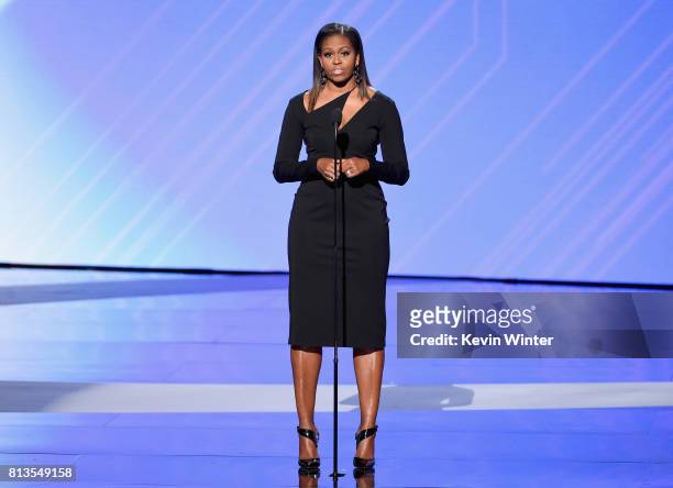 Former First Lady Michelle Obama speaks onstage at The 2017 ESPYS at Microsoft Theater on July 12, 2017 in Los Angeles, California.