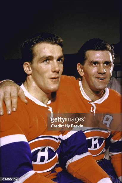 Hockey: Closeup portrait of Montreal Canadiens Maurice Richard with brother Henri Richard , Montreal, CAN