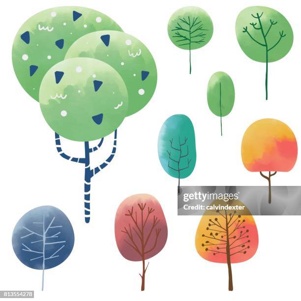 hand drawn trees - tree trunk stock illustrations