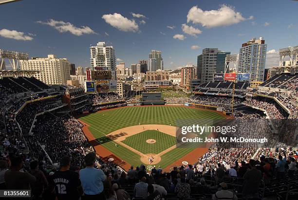 Baseball: Overall view of Petco Park, stadium and San Diego skyline during San Diego Padres vs Pittsburgh Pirates game, San Diego, CA 9/20/2007